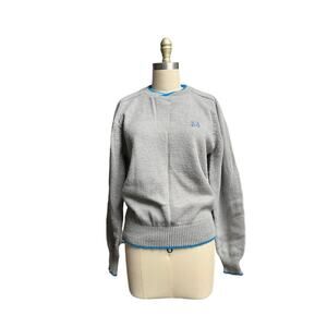 Vtg "Opening Night" Embroidered Monogrammed Gray sweater Sz M